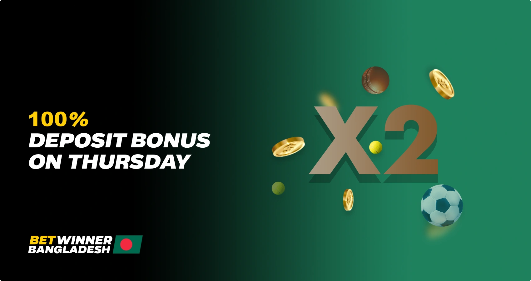 100% Deposit Bonus on Thursday at Betwinner platform